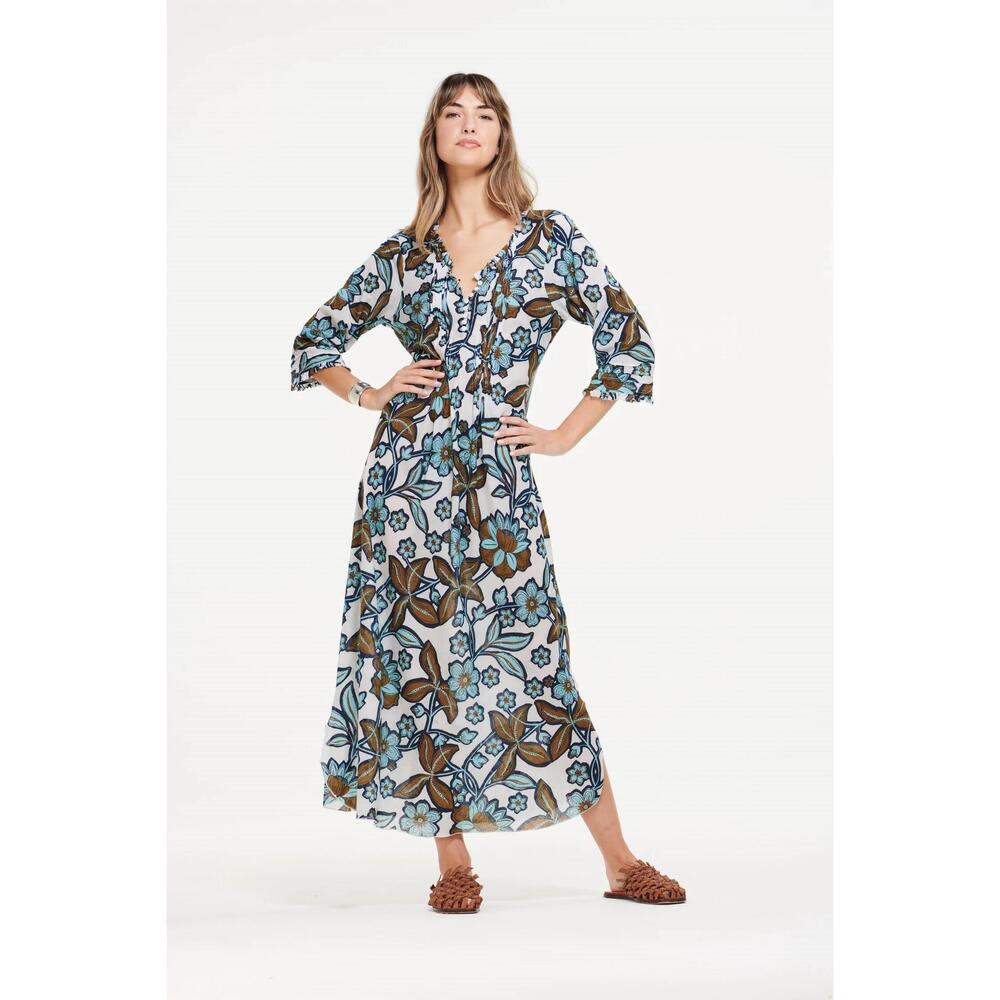 NEW ONESEASON oman long poppy maxi dress in white
